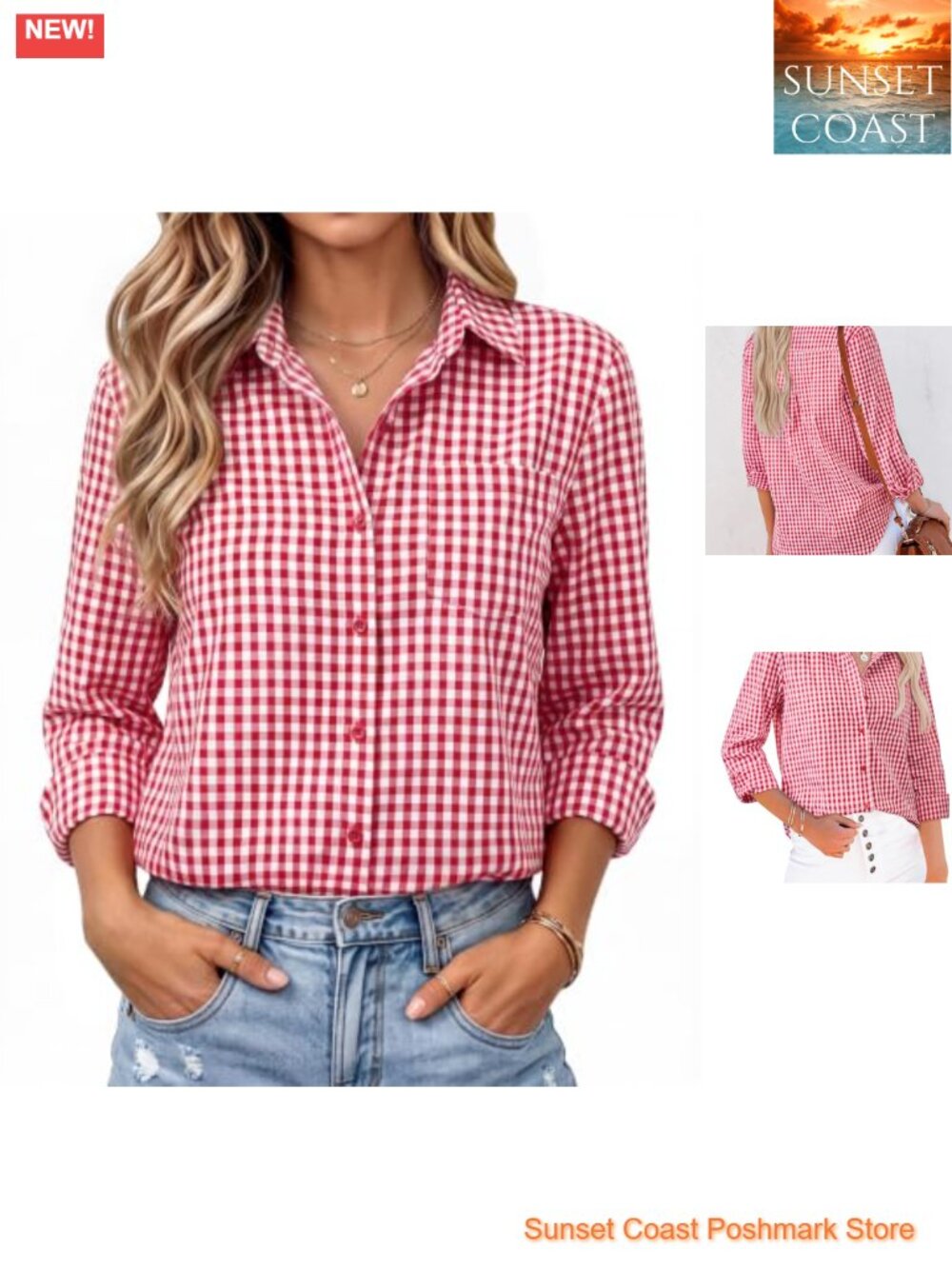 Women's Cotton Button Down Shirt Long Sleeve Collared Casual Work Blouse